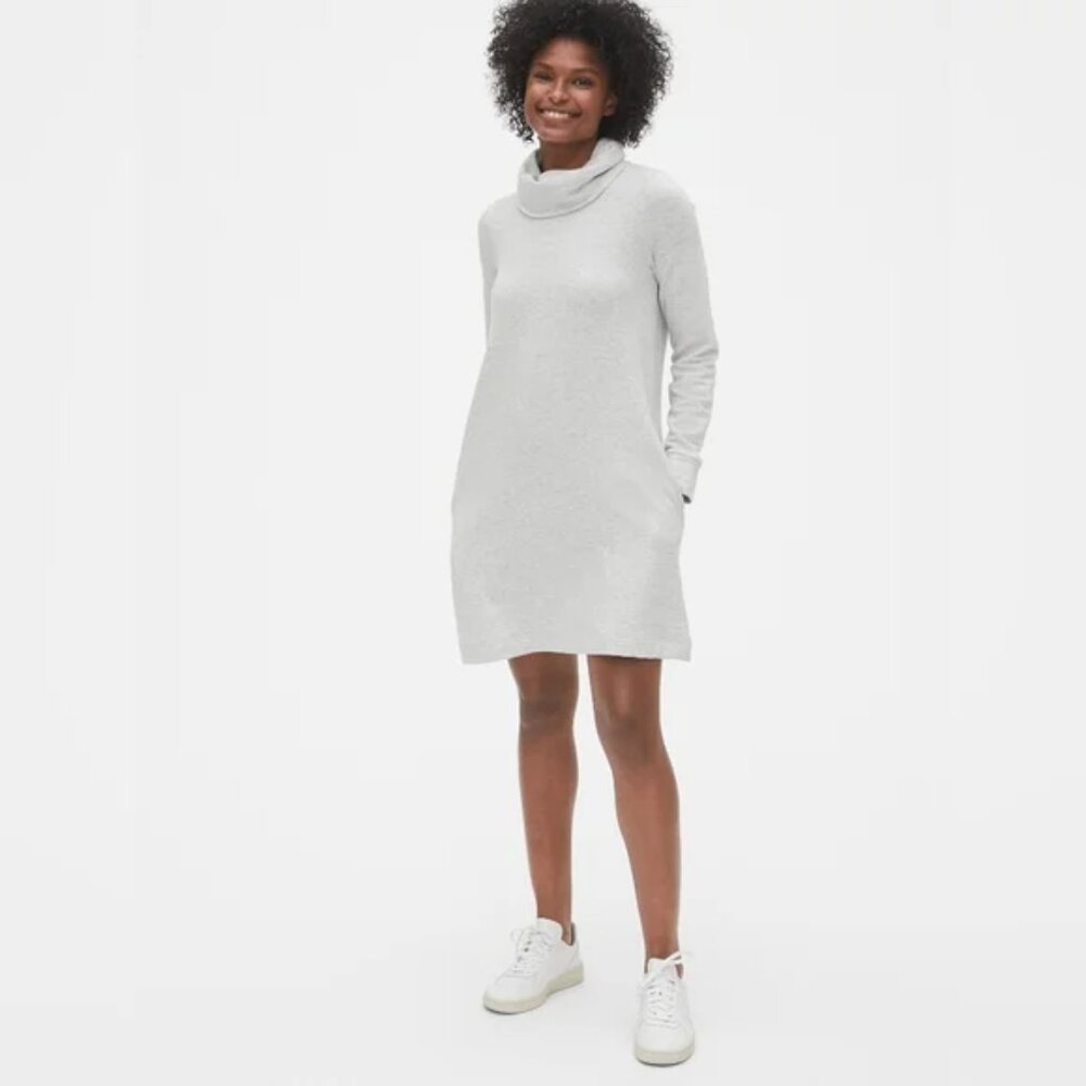 Gap Cowl-Neck Swing Sweatshirt Dress Heather Grey Pockets M